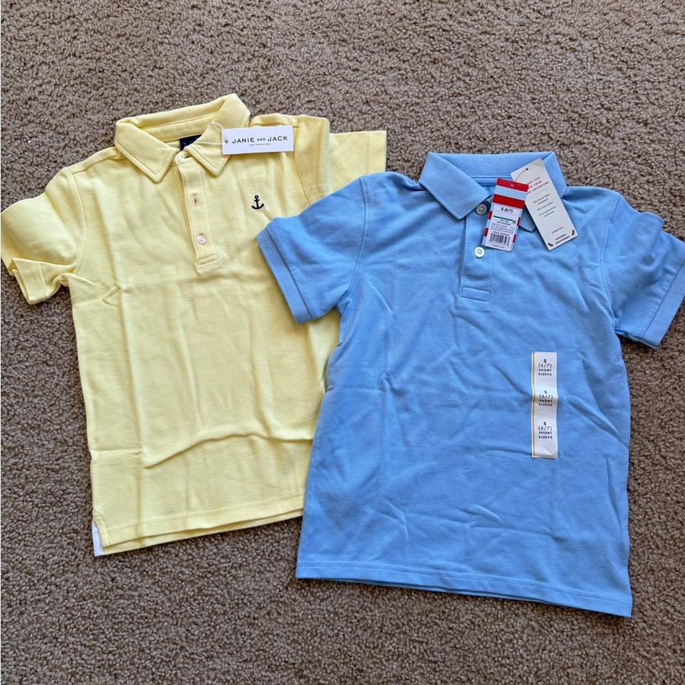 Janie and Jack Yellow and cat&Jack Blue Kids Polo Shirts, size 6